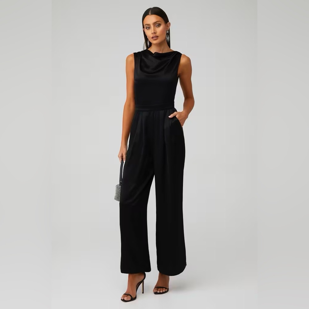 Nonchalant Jasmine Open Back Satin Jumpsuit Black Small